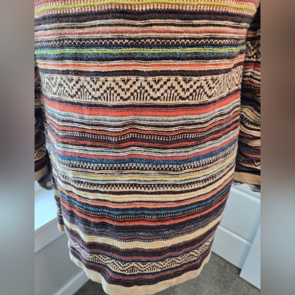 EDDIE BAUER LONG LINE BUTTON FRONT CARDIGAN COTTON SWEATER TAN STRIPE WOMEN S - Picture 5 of 15